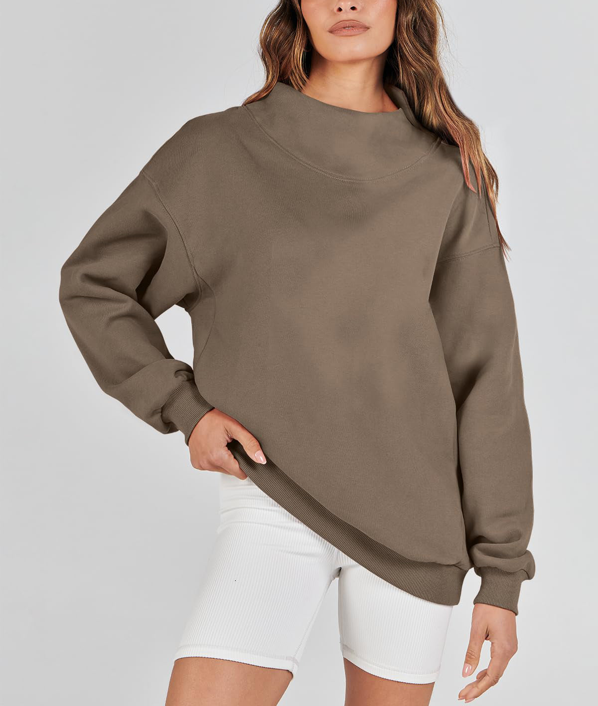 Women's Slit Mock Neck Oversized Sweatshirt (Buy 2 Free Shipping)