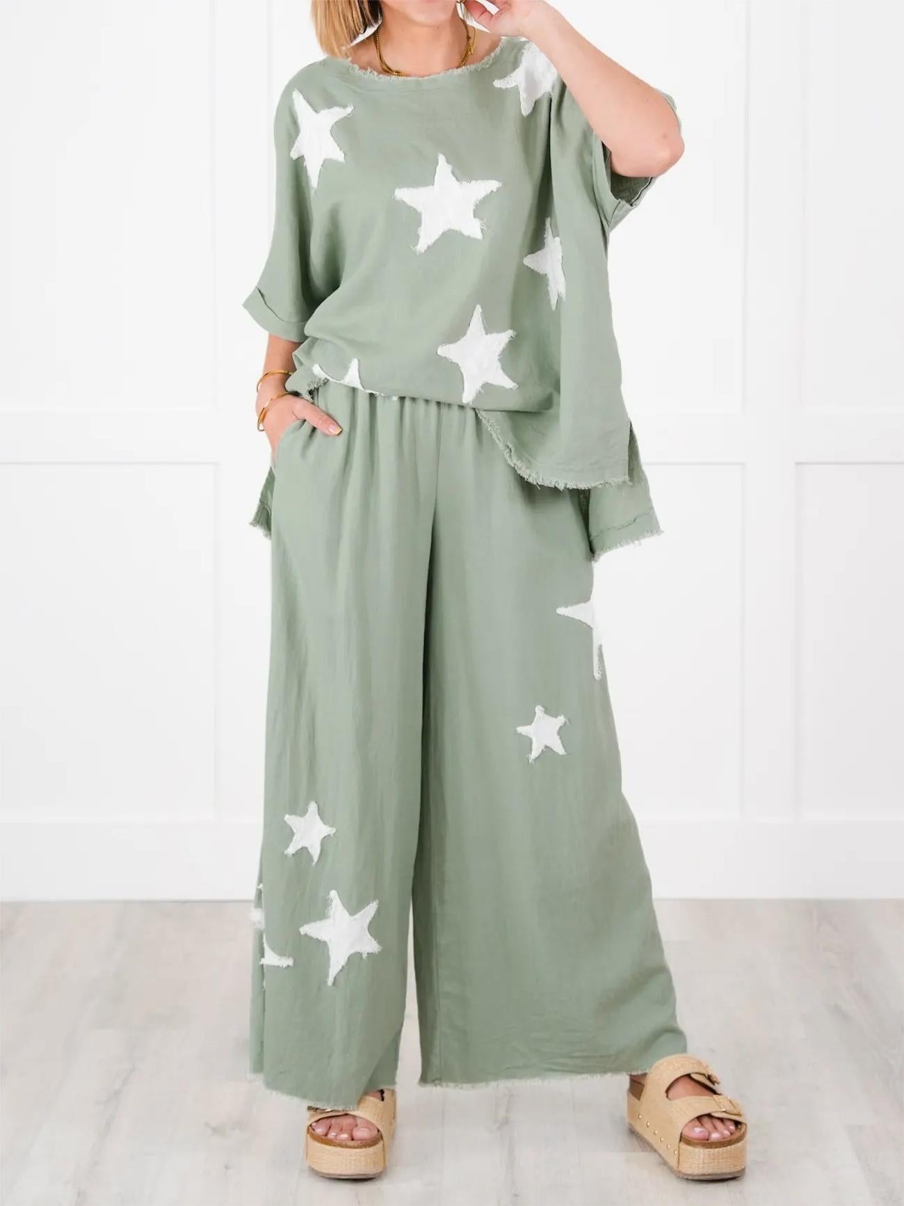 Women's Casual Star Patch Two Piece Set (Buy 2 Free Shipping)