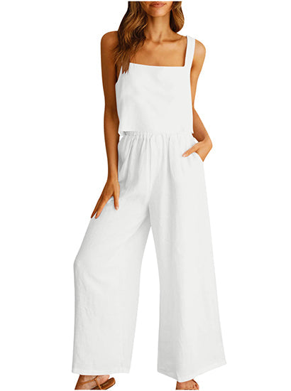 Square Neck Tank Wide Leg Pants Matching Lounge Set