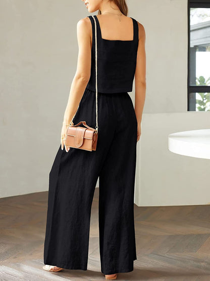 Square Neck Tank Wide Leg Pants Matching Lounge Set