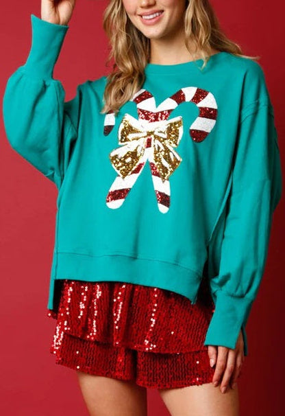 Women's Candy Cane Sequin Sweatshirt (Buy 2 Free Shipping)