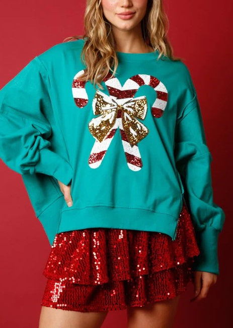 Women's Candy Cane Sequin Sweatshirt (Buy 2 Free Shipping)