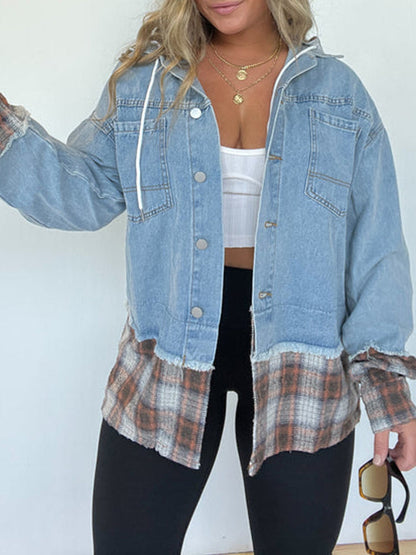 Plaid Hooded Denim Jacket (Buy 2 Free Shipping)