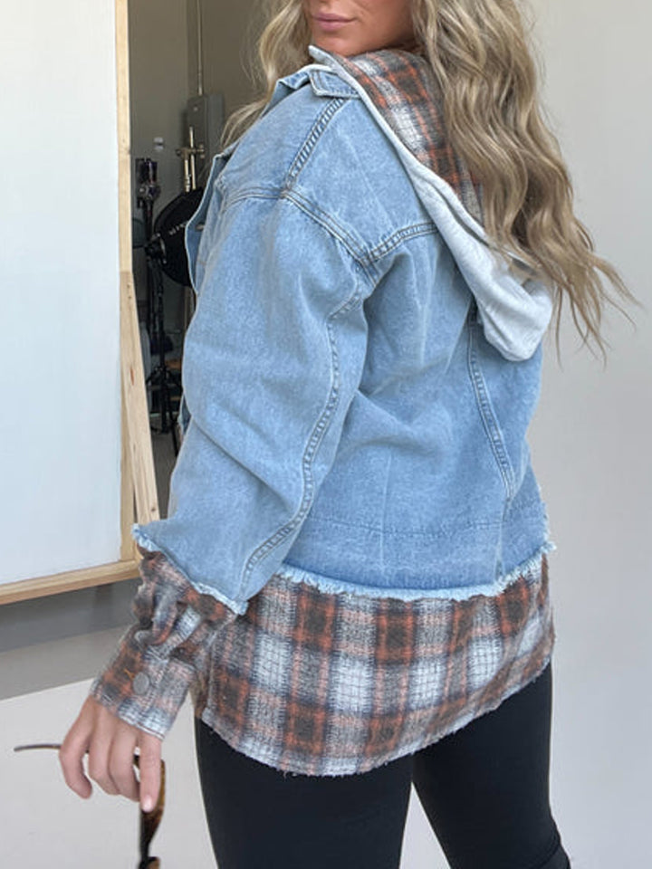 Plaid Hooded Denim Jacket (Buy 2 Free Shipping)