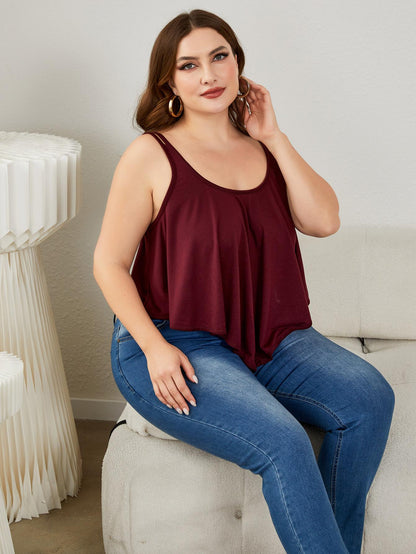 Burgundy Plus Size Double-Strap Scoop Neck Cami