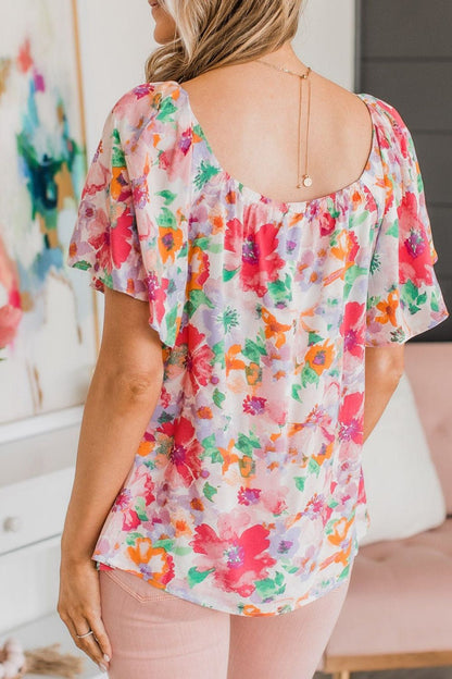 Floral Print Blouse with Angel Sleeves