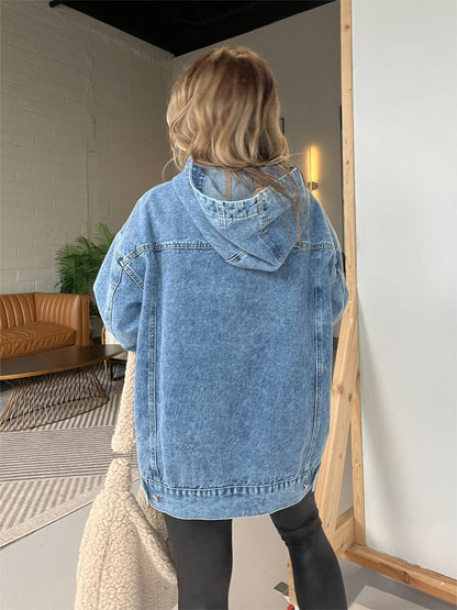 New Denim Hooded Sweatshirt with Front Pockets (Buy 2 Free Shipping)