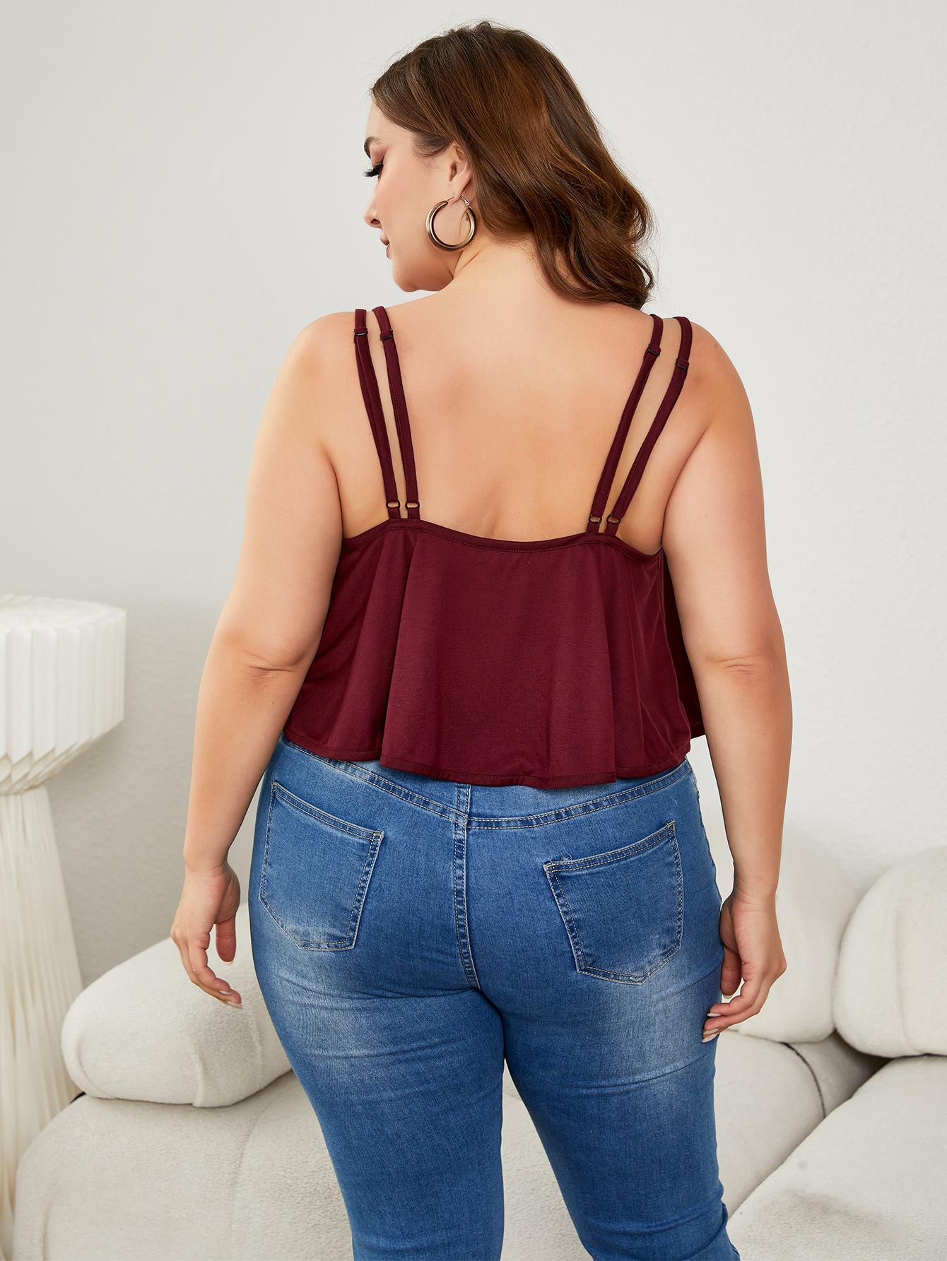 Burgundy Plus Size Double-Strap Scoop Neck Cami