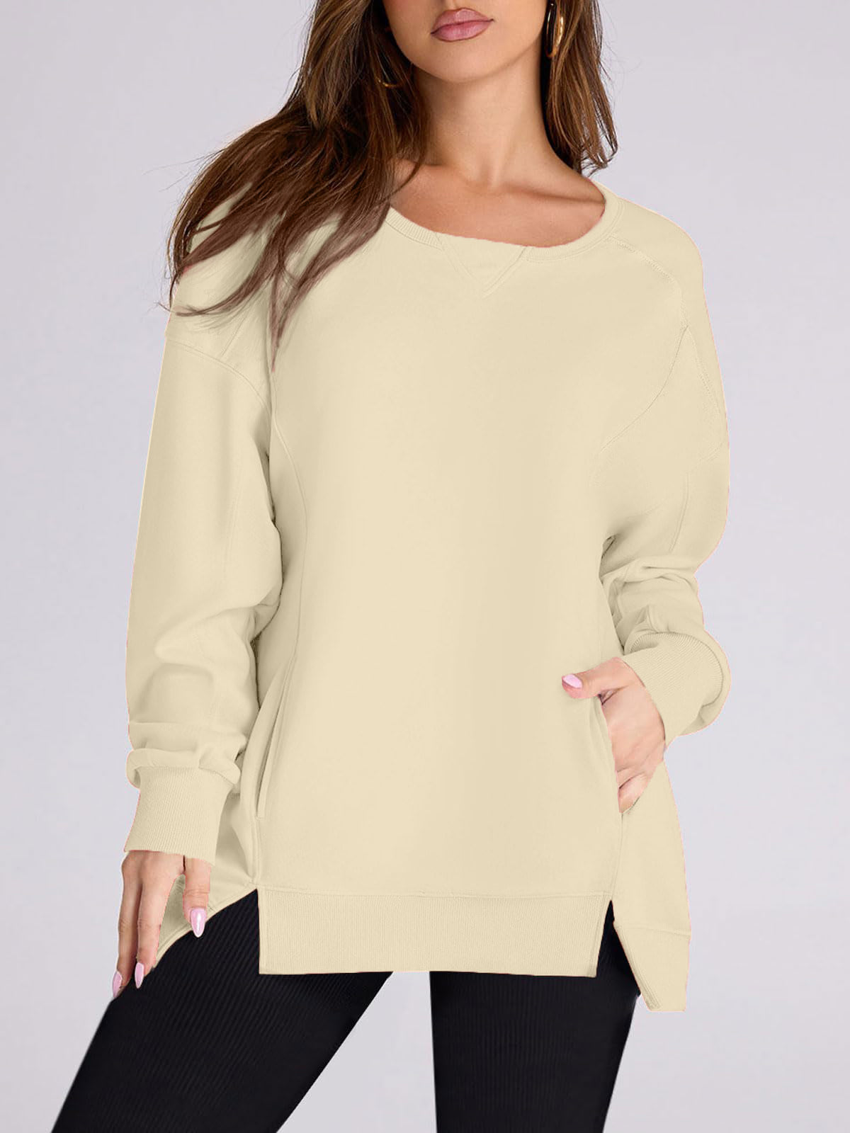 Women's High Low Side Slit Pullover Sweatshirt With Pockets (Buy 2 Free Shipping)