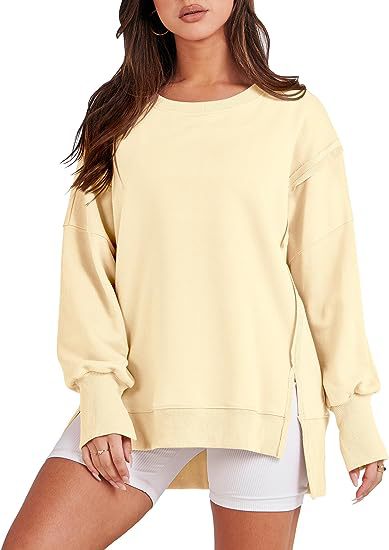 Women's Crew Neck Side Slit Oversized Sweatshirt (Buy 2 Free Shipping)