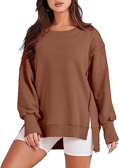 Women's Crew Neck Side Slit Oversized Sweatshirt (Buy 2 Free Shipping)