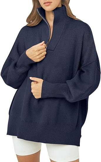 Women's Oversized Quarter Zip Sweater Pullover (Buy 2 Free Shipping)