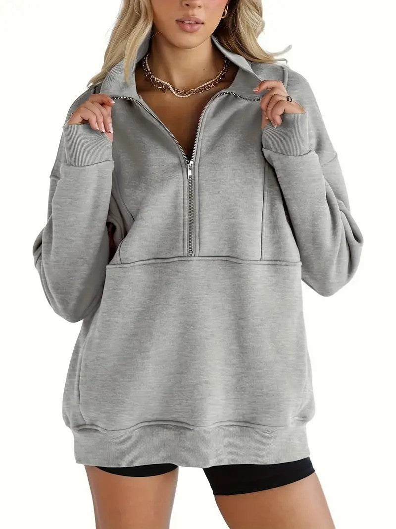 Women's Half Zip Oversized Sweatshirt with Pockerts (Buy 2 Free Shipping)