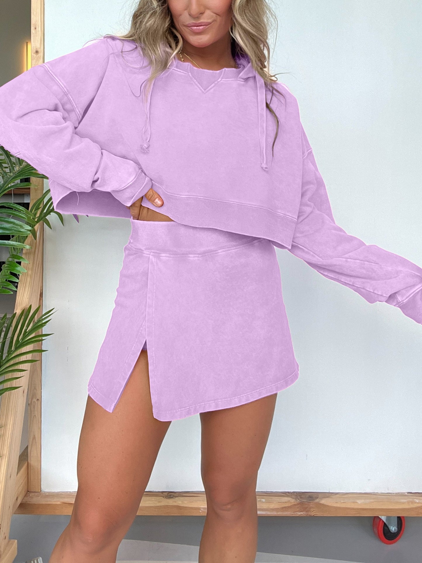 New Lounge Washed Hoodie Skort Set (Buy 2 Free Shipping)