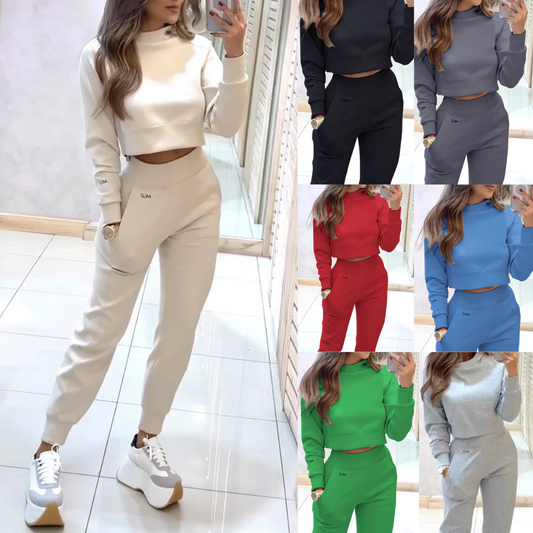 Women's High Collar Long Sleeve Casual Sweater Suit