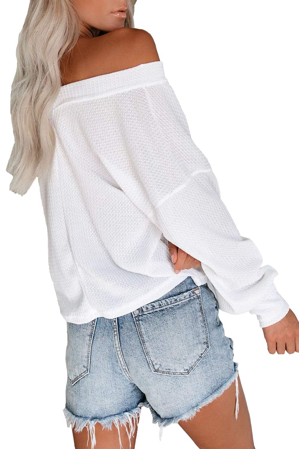 Women's  Oversized Off The Shoulder V Neck Pullover Sweater