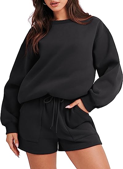 Women 2 Piece Sweatshirt & Shorts Lounge Set (Buy 2 Free Shipping)