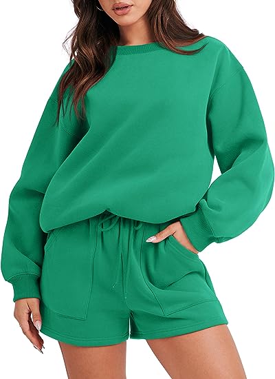 Women 2 Piece Sweatshirt & Shorts Lounge Set (Buy 2 Free Shipping)