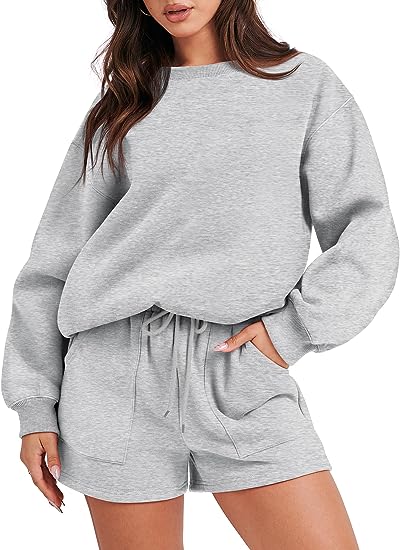 Women 2 Piece Sweatshirt & Shorts Lounge Set (Buy 2 Free Shipping)