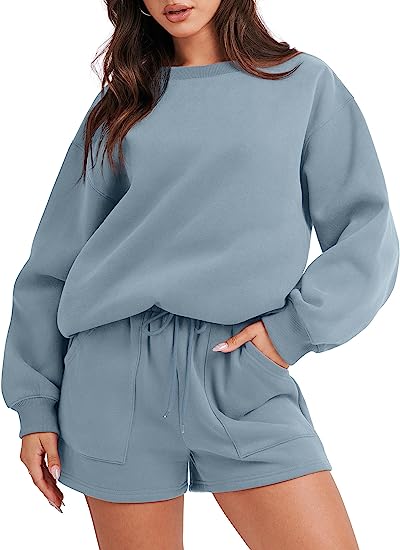 Women 2 Piece Sweatshirt & Shorts Lounge Set (Buy 2 Free Shipping)