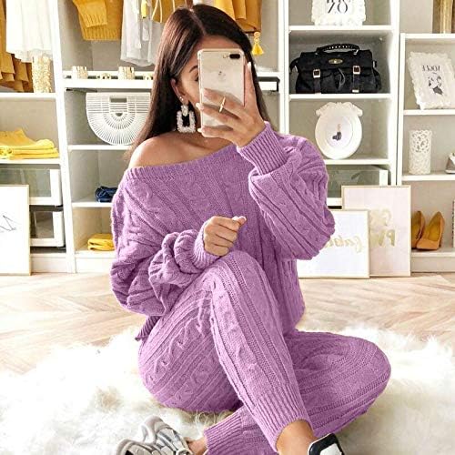 Womens Fall Knit 2 Piece Outfits Sweater Shirt Top and Bodycon Pants Casual Jumpsuit Romper Plus Size