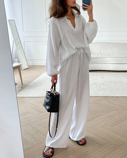 Simple V-Neck Casual Two-piece Set (Buy 2 Free Shipping)