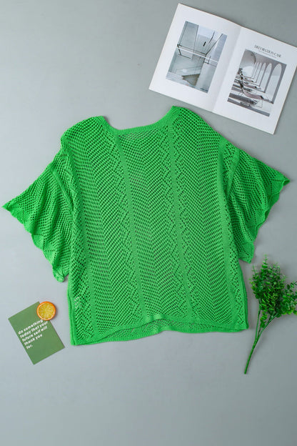 Scallop Edge Half Sleeve Pointelle Knit Top