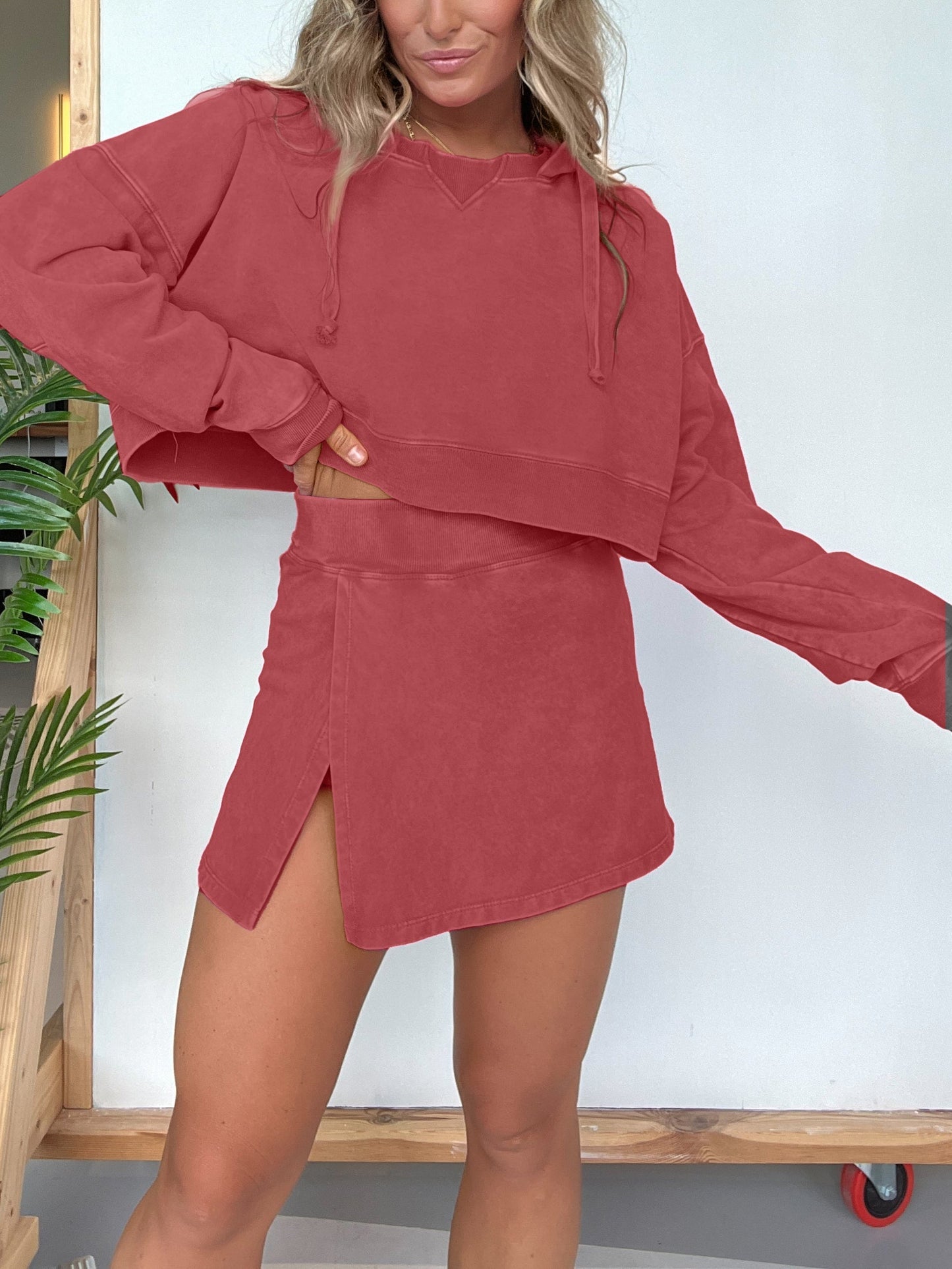 New Lounge Washed Hoodie Skort Set (Buy 2 Free Shipping)