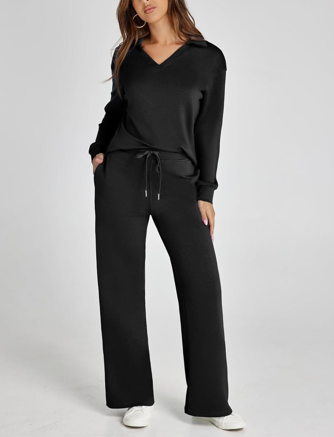 Women's Casual Polo Top and Wide Leg Pants Matching Sets (Buy 2 Free Shipping)