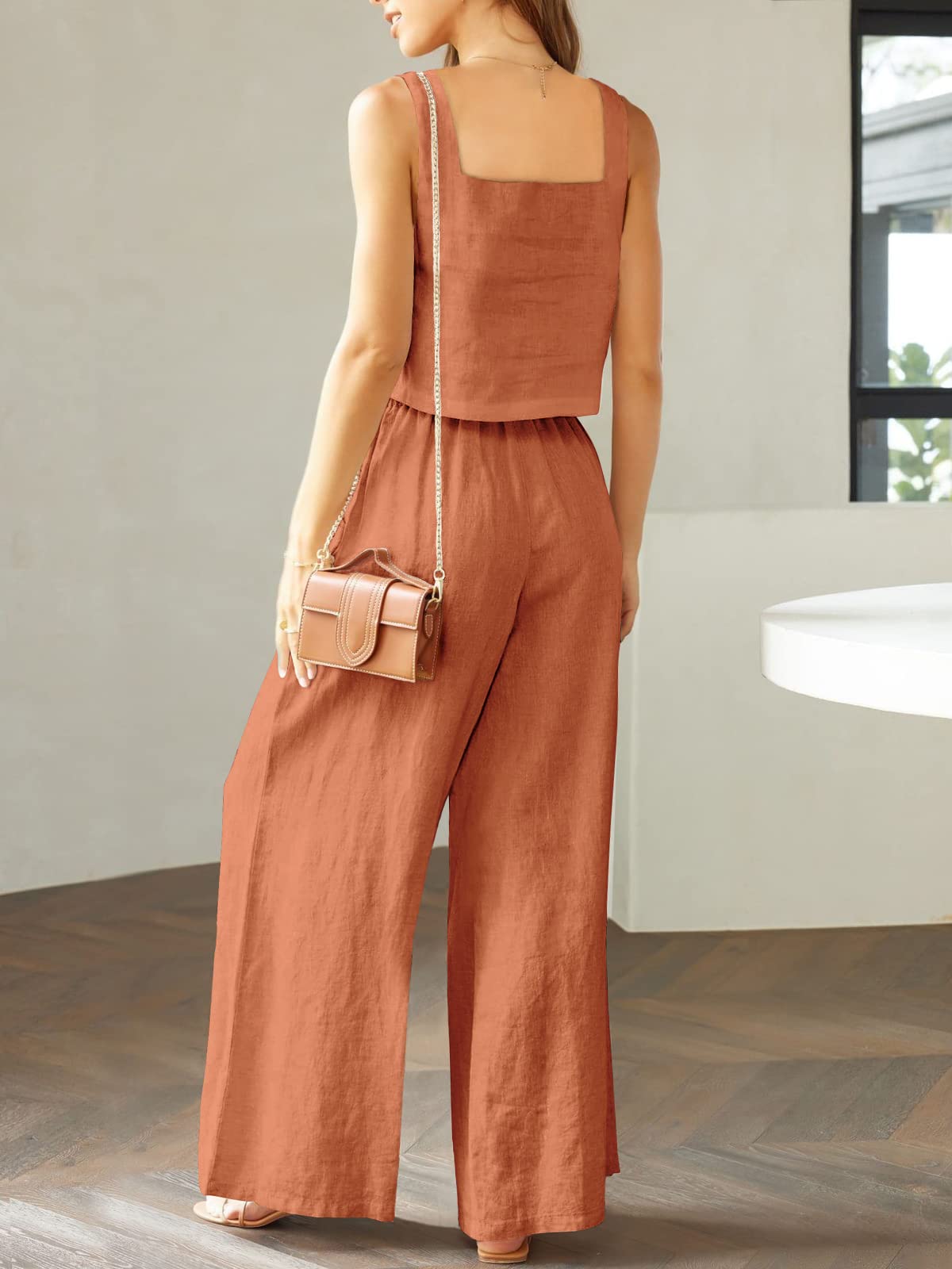 Square Neck Tank Wide Leg Pants Matching Lounge Set