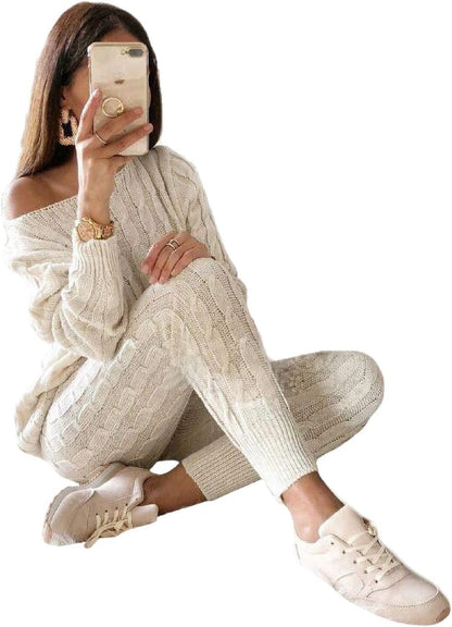 Womens Fall Knit 2 Piece Outfits Sweater Shirt Top and Bodycon Pants Casual Jumpsuit Romper Plus Size