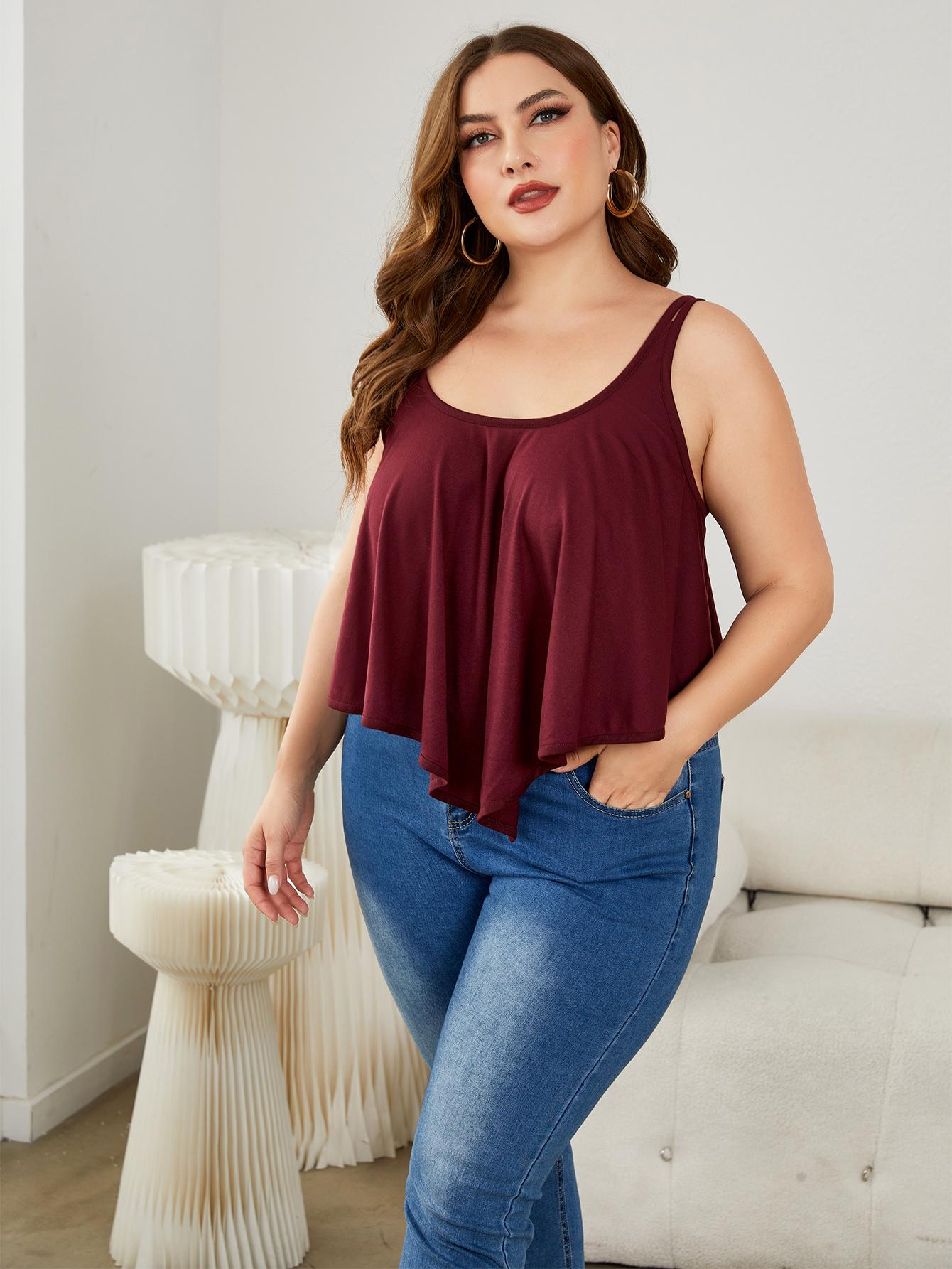 Burgundy Plus Size Double-Strap Scoop Neck Cami