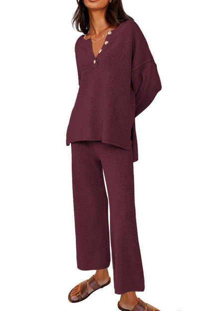 Button Knit Sweater 2-Piece Loungewear Set (Buy 2 Free Shipping)