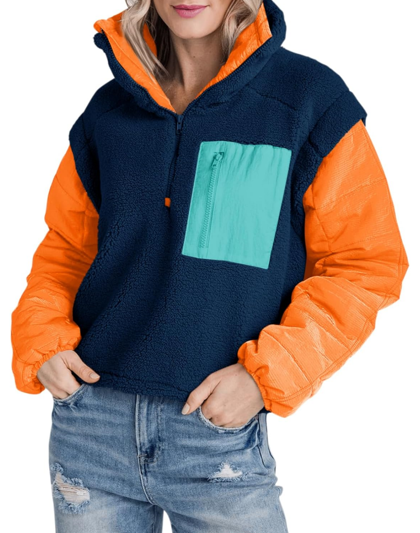 Women's Fleece Color Block Pullover Jacket (Buy 2 Free Shipping)