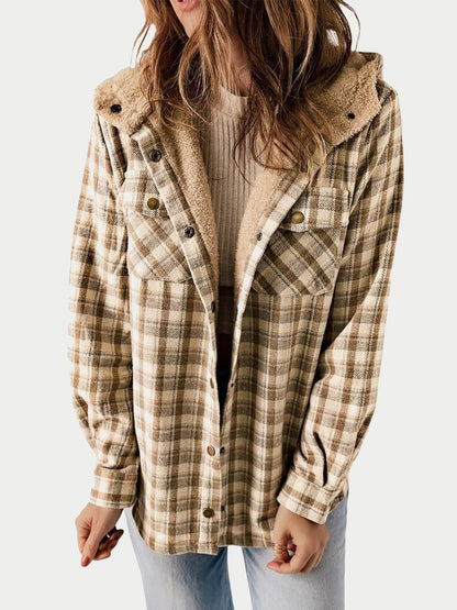 Women's Flannel Plaid Fleece Hooded Shacket (Buy 2 Free Shipping)