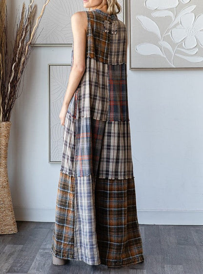 New Year Sale 50% OFF-Extra Wide Leg Plaid Button Jumpsuit