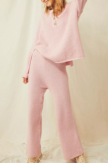 Button Knit Sweater 2-Piece Loungewear Set (Buy 2 Free Shipping)