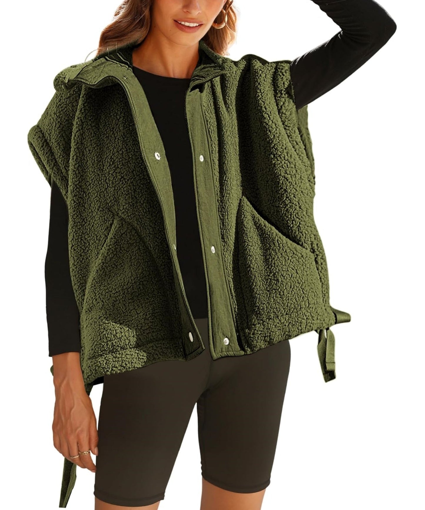 Women's Button Paneled Teddy Fleece Vest Jacket (Buy 2 Free Shipping)