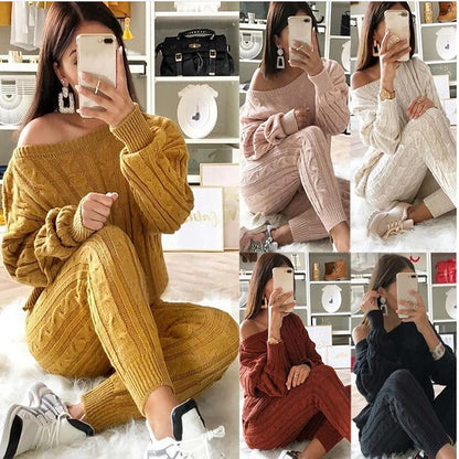 Womens Fall Knit 2 Piece Outfits Sweater Shirt Top and Bodycon Pants Casual Jumpsuit Romper Plus Size