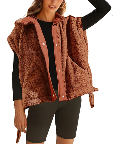 Women's Button Paneled Teddy Fleece Vest Jacket (Buy 2 Free Shipping)