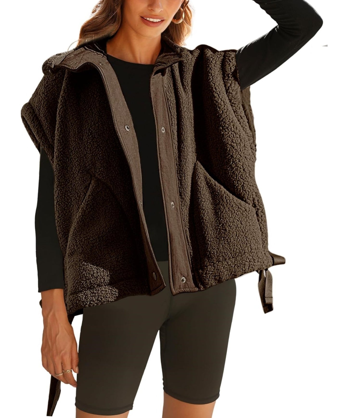 Women's Button Paneled Teddy Fleece Vest Jacket (Buy 2 Free Shipping)