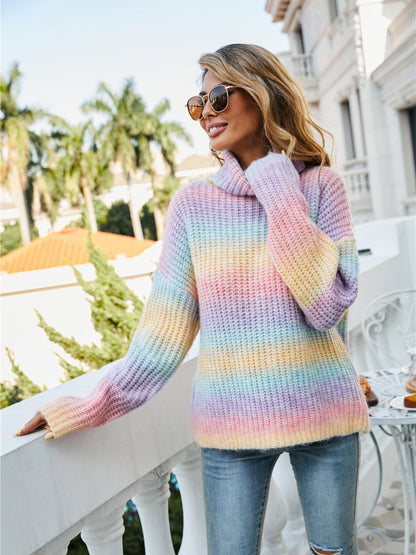 Multi-color Ombre Turtleneck Dropped-Shoulder Sweater