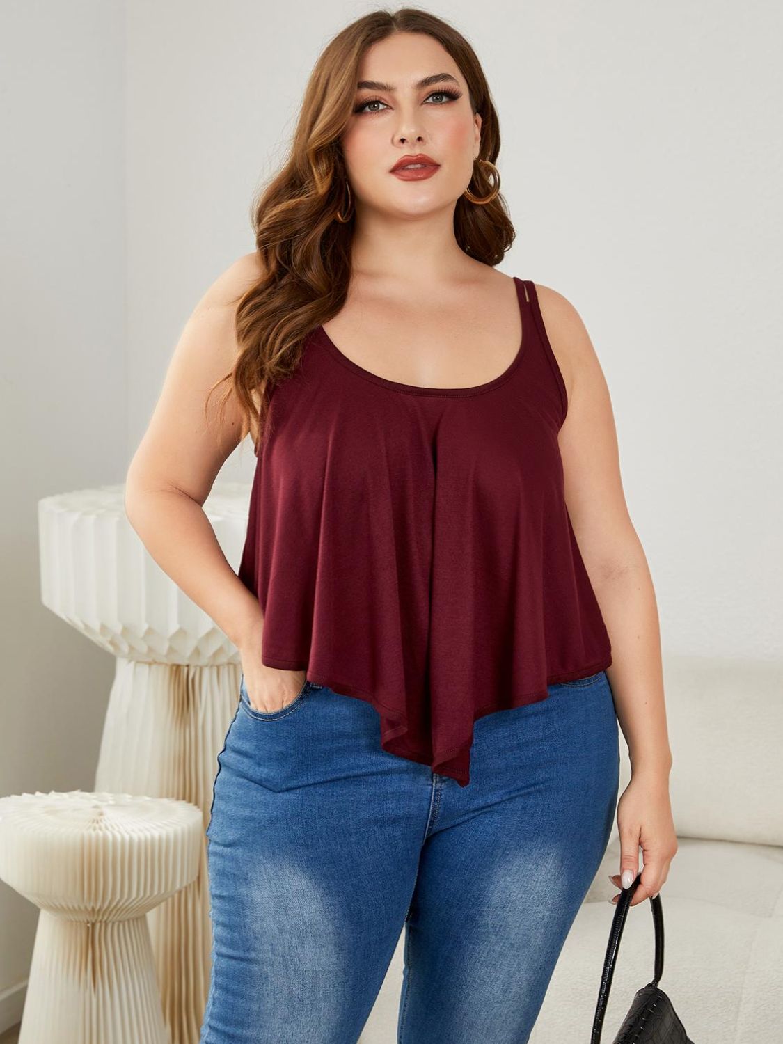 Burgundy Plus Size Double-Strap Scoop Neck Cami