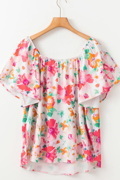 Floral Print Blouse with Angel Sleeves