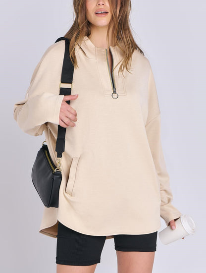 Women's Quarter Zip Oversized Tunic Hoodie (Buy 2 Free Shipping)