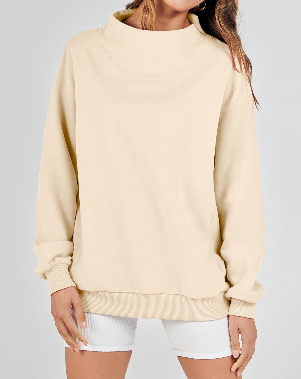 Women's Slit Mock Neck Oversized Sweatshirt (Buy 2 Free Shipping)