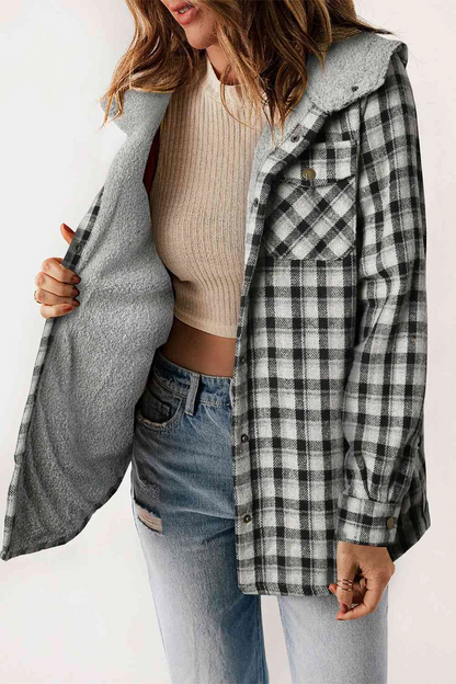 Women's Flannel Plaid Fleece Hooded Shacket (Buy 2 Free Shipping)