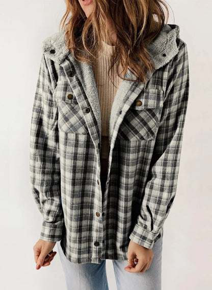 Women's Flannel Plaid Fleece Hooded Shacket (Buy 2 Free Shipping)