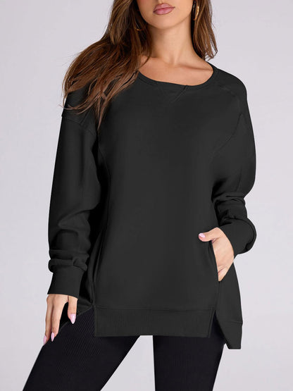 Women's High Low Side Slit Pullover Sweatshirt With Pockets (Buy 2 Free Shipping)