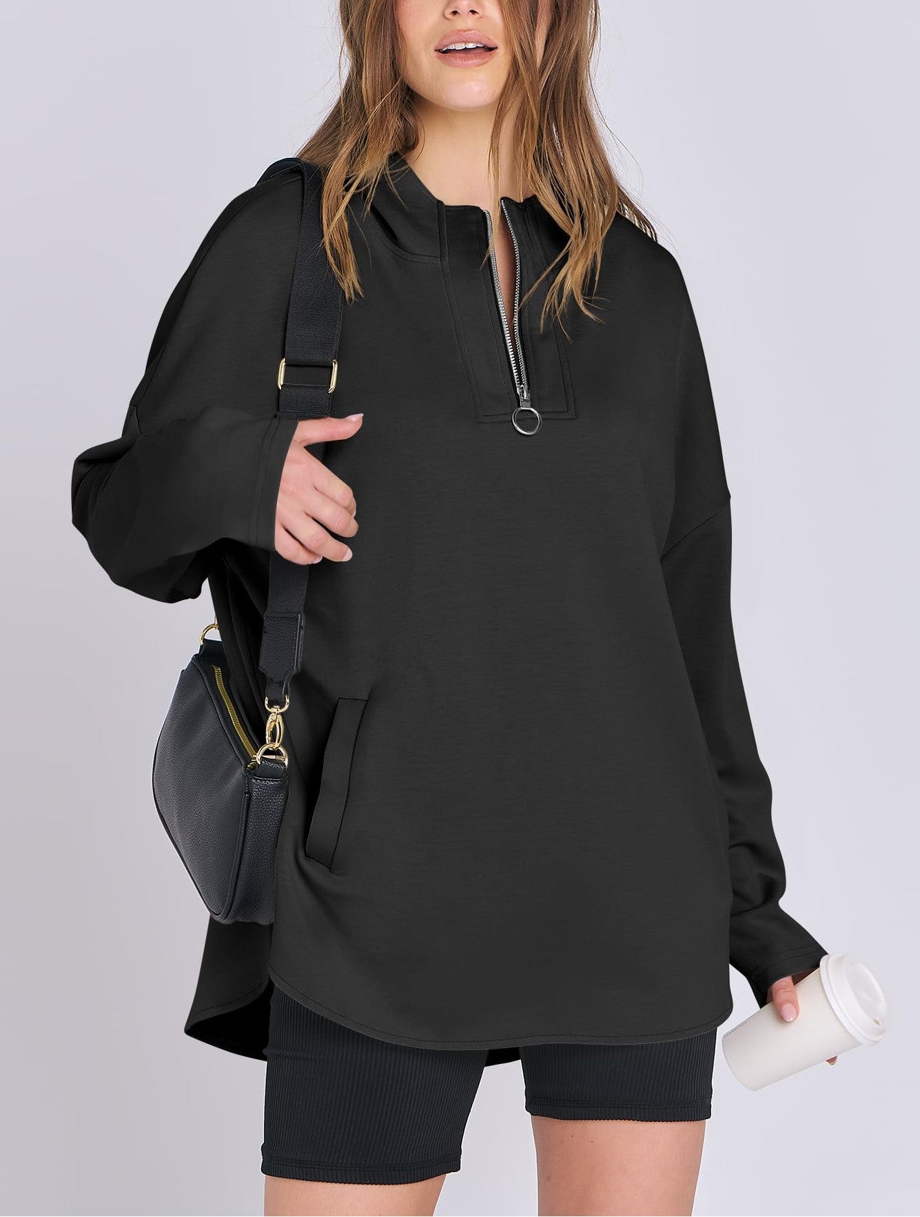 Women's Quarter Zip Oversized Tunic Hoodie (Buy 2 Free Shipping)